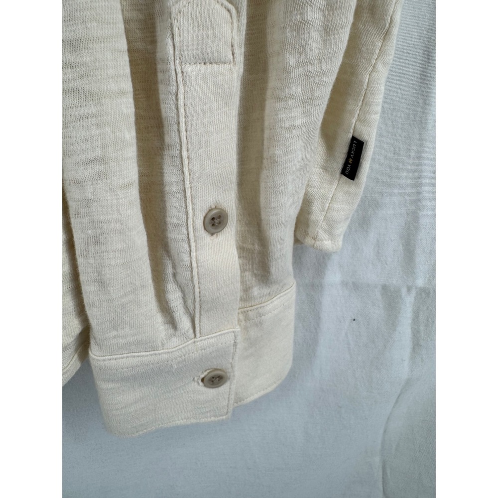 Lucky Brand Mens XXL Cream Slub Knit Long Sleeve Button Down Shirt Cotton Pocket - Picture 4 of 6
